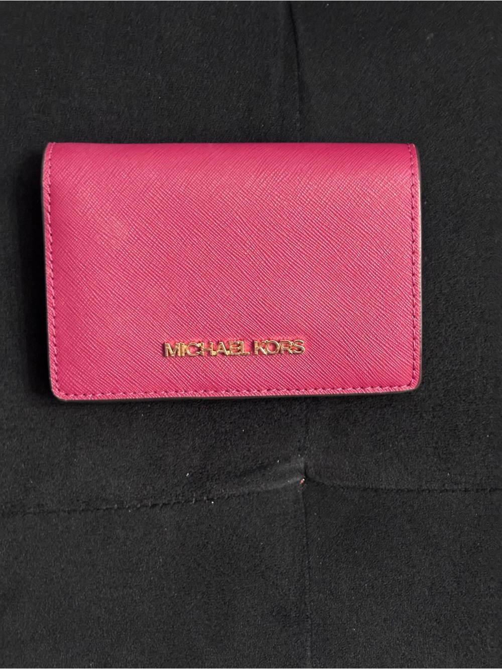 Michael Kors Red Fold-Over Card Wallet with Gold Logo